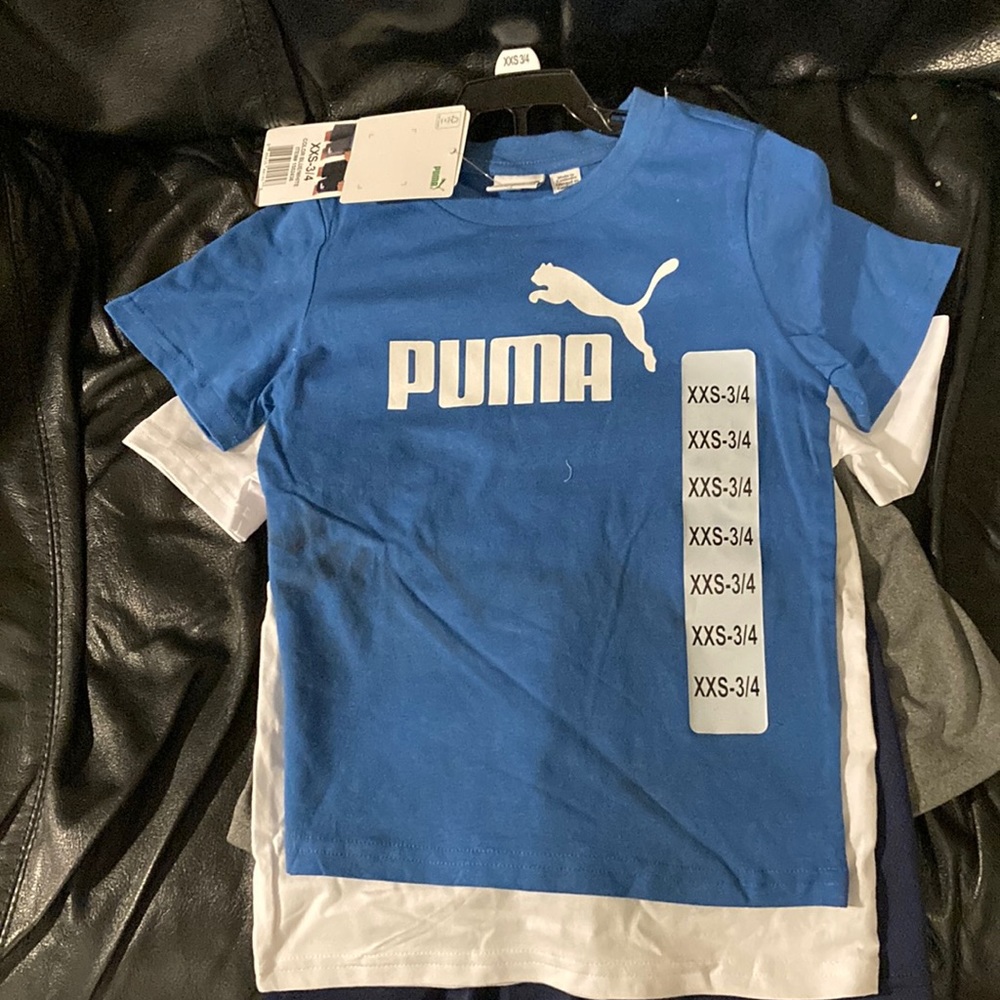 NWT Boys Puma 4 piece set t-shirt & shorts sz. xxs-3/4 blue/white/gray